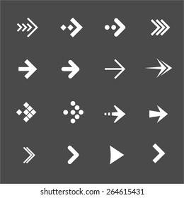 Vector illustration white arrows set on a black background. Flat Design