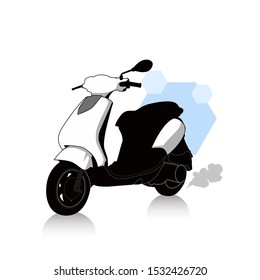 
vector illustration of a white automatic motorcycle from the perspective view in detail and semi-realistic. With a white background, isolated.