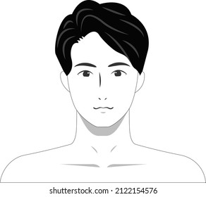 Vector illustration of white background of black and white line drawing of Asian man's face for beauty such as beauty treatment and massage