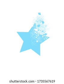 Vector illustration with white background and a blue star that breaks up into many puzzles.