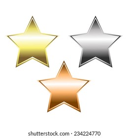 Vector illustration of White background. Gold, silver, bronze stars.
