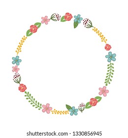 Vector illustration white background with leaf flower frame hand drawn