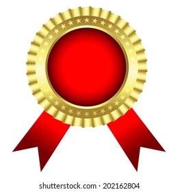 Vector illustration of White background, medal with red ribbon