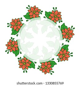 Vector illustration white background with orange flower frame blooms hand drawn