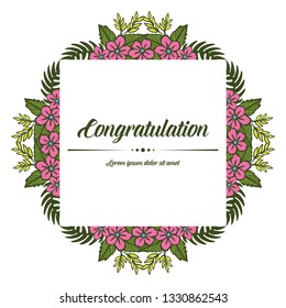 Vector illustration white background with pink flower frame for greeting card congratulation hand drawn