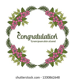 Vector illustration white background with pink flower frame for greeting card congratulation hand drawn