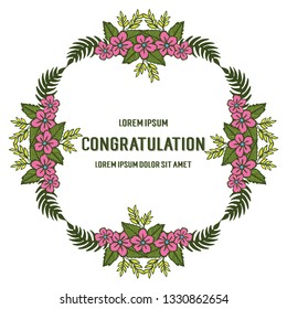 Vector illustration white background with pink flower frame for greeting card congratulation hand drawn