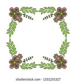 Vector illustration white background pink flower frame for greeting card welcome hand drawn