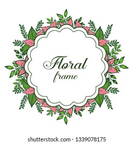Vector illustration white background with pink floral frame hand drawn