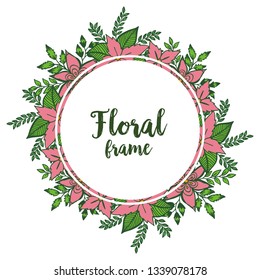 Vector illustration white background with pink floral frame hand drawn