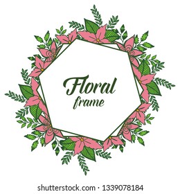 Vector illustration white background with pink floral frame hand drawn