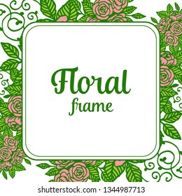 Vector illustration white background with rose pink floral frame hand drawn