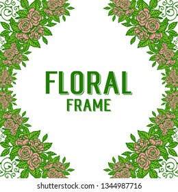 Vector illustration white background with rose pink floral frame hand drawn