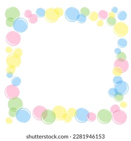 vector illustration white background square frame of colored transparent soap bubbles