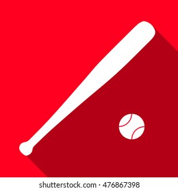 Vector illustration of white baseball bat and ball isolated on red background