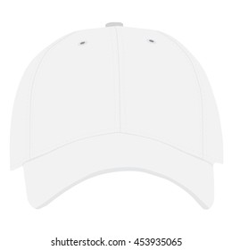 Vector illustration of white baseball cap front view isolated on white background. Baseball cap template design