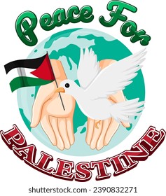 Vector illustration of a white bird flying with a peace sign, symbolizing support for peace in Palestine