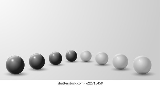 Vector illustration of white and black balls. 3D.