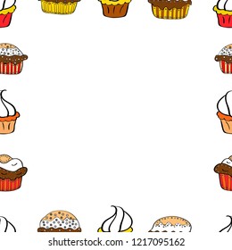 Vector illustration. Illustration in white, black and brown colors. Doodles elements hand drawn frames. Seamless.