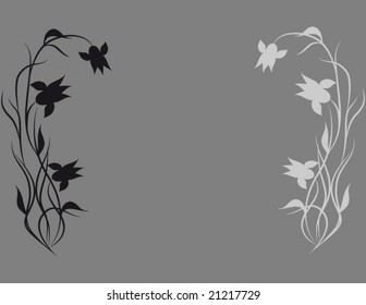 Vector Illustration of white and black flowers with leafs over  a grey background