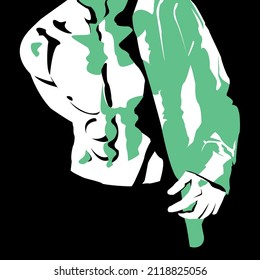 Ilustración vectorial en blanco, negro y verde con la imagen de un hombre. Idea para un afiche, invitación, postal