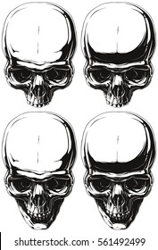 A vector illustration of White and black human skull tattoo set.