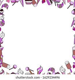 Vector illustration. Illustration in white, black and pink colors. Quadrate frames doodles. Seamless pattern.