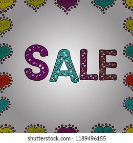 Vector illustration. Illustration in white, black and purple colors. Lettering. Drawn art sign. Seamless pattern. Nice sale banner.