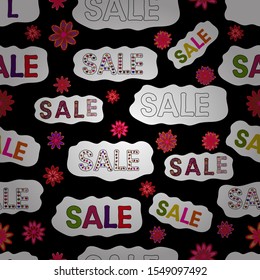 Vector illustration. Illustration in white, black and red colors. Seamless. Sale tags set on a white, black and red background. Lettering.