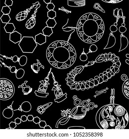 vector illustration of white black seamless pattern of fashion accessories for woman
