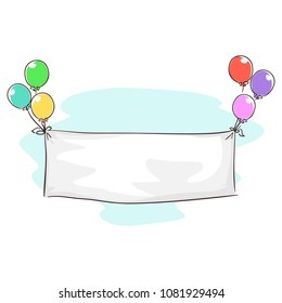 Vector Illustration of White Blank Banner cloth tied in Balloons for Birthday Message