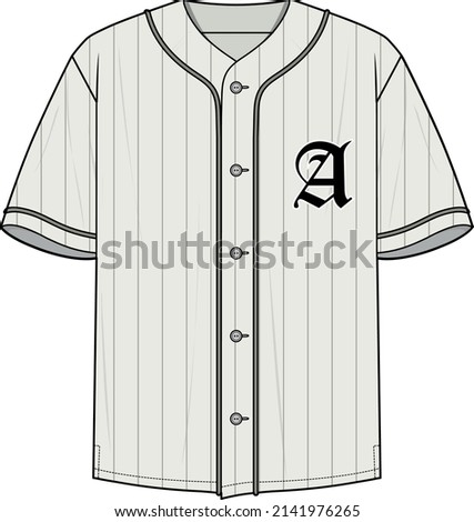 Vector illustration of white blank baseball shirt template, fashion shirt, isolated on white