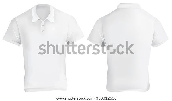 白い背景に白い空白のポロシャツテンプレート 前と後ろ リアルなグラデーションメッシュデザインのベクターイラスト のベクター画像素材 ロイヤリティフリー