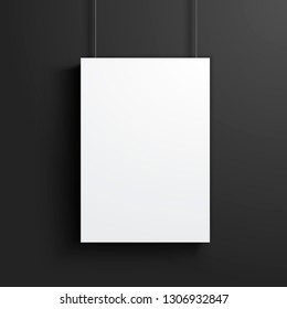 Vector Illustration White Blank Poster Frame Mock Up On Dark Black Background