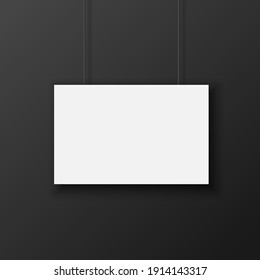 Vector Illustration White Blank Poster Frame Mock Up On Dark Black Background
