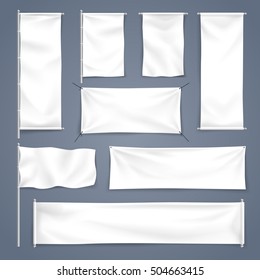 Vector illustration White blank textile banner with folds for advertising mock up