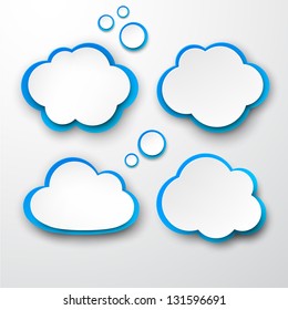 Vector illustration of white and blue paper clouds. Eps10.