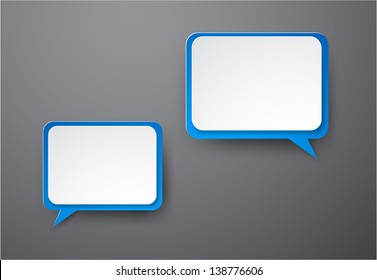 Ilustración vectorial de las burbujas de voz rectangulares de papel blanco y azul. Eps10.