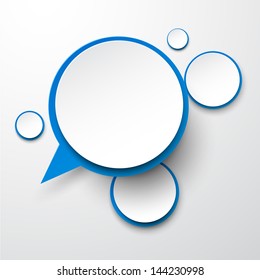 Vector illustration of white and blue paper round speech bubble. Eps10.