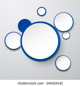 Vector illustration of white and blue paper round speech bubble. Eps10.