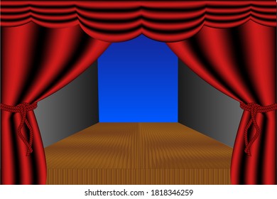 Vector Illustration of White Blue scene with Isolated Red Curtains