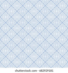Vector illustration of white and blue seamless damask pattern