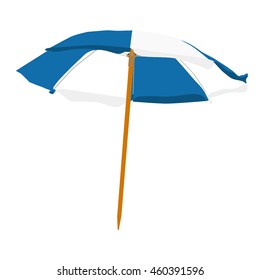 Vector illustration white and blue summer beach umbrella isolated on white background. Colorful beach umbrella