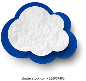 Vector illustration of white and blue wrinkled paper cloud. Eps10.