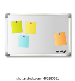 Vector illustration of white board with vector note paper