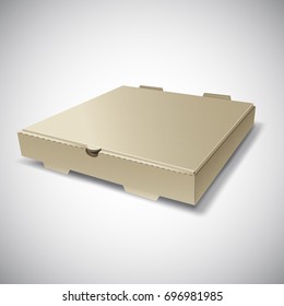 Vector illustration of a white box for a pizza on a white background. The box is closed