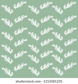 Vector illustration of white branches with christmas tree, hand made, artistic on green background. Cute greeting card template design.