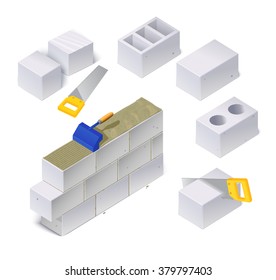 vector illustration of white brick, wall in different states