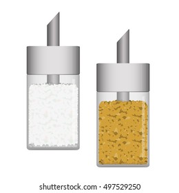 Vector illustration of white and brown sugar in glass sugar dispenser.