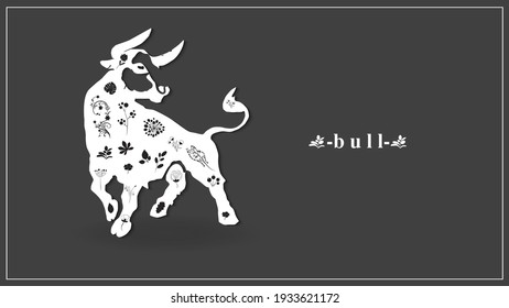 Vector illustration of a white bull with  flowers and plants. EPS 10.